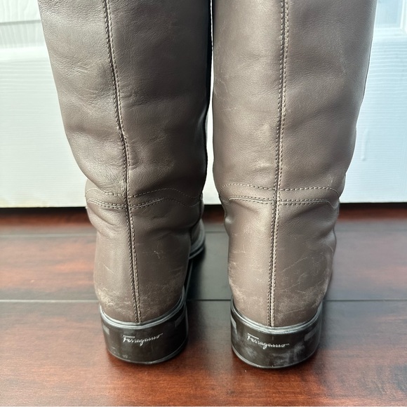 Size 9 Salvatore Ferragamo Women’s Fersea Gancini Grey Leather Riding Boots - Picture 6 of 16